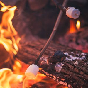 marshmallows roasting over a camp fire